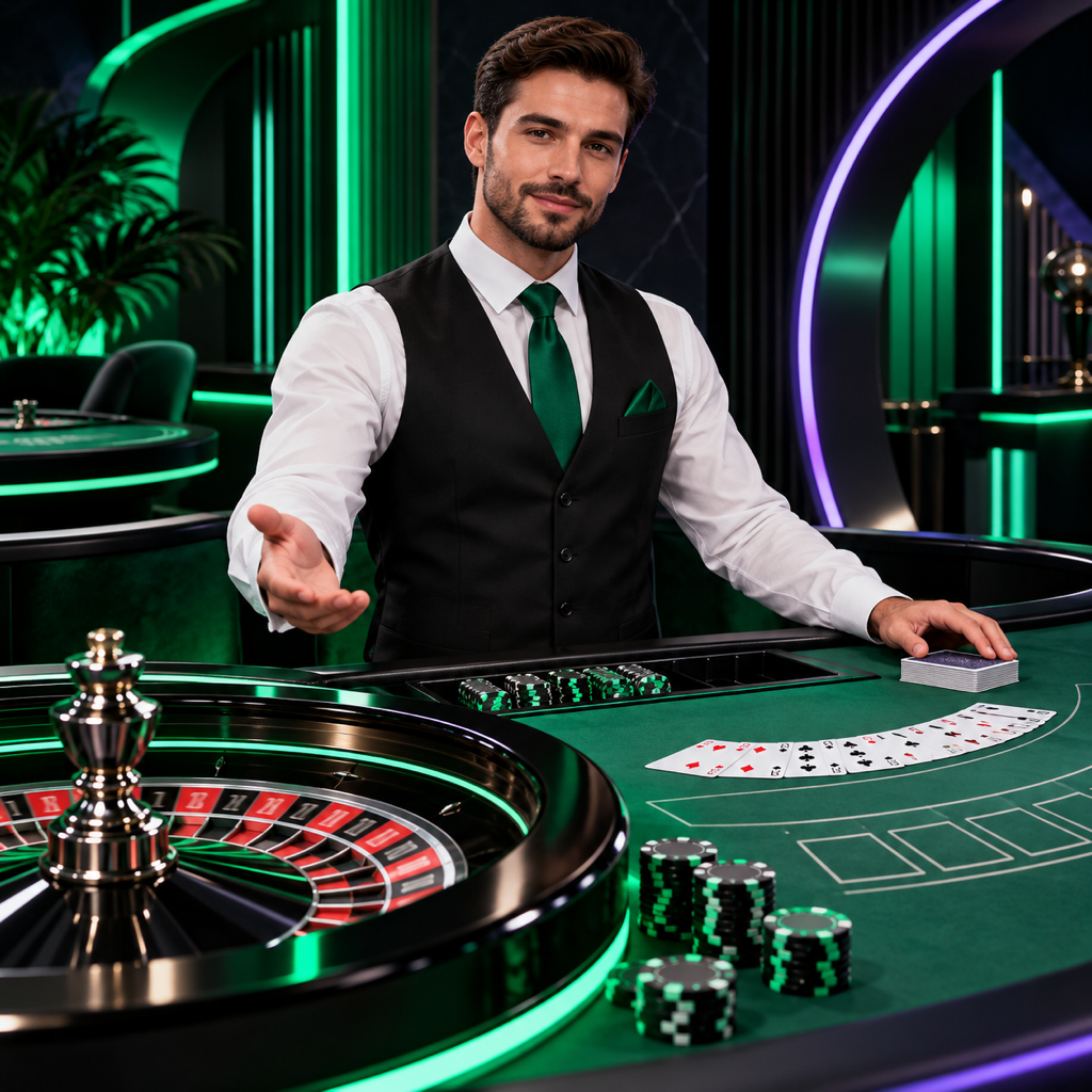 Игрок смотрит прямой эфир pokerdom casino с реальным дилером за столом блэкджека на экране